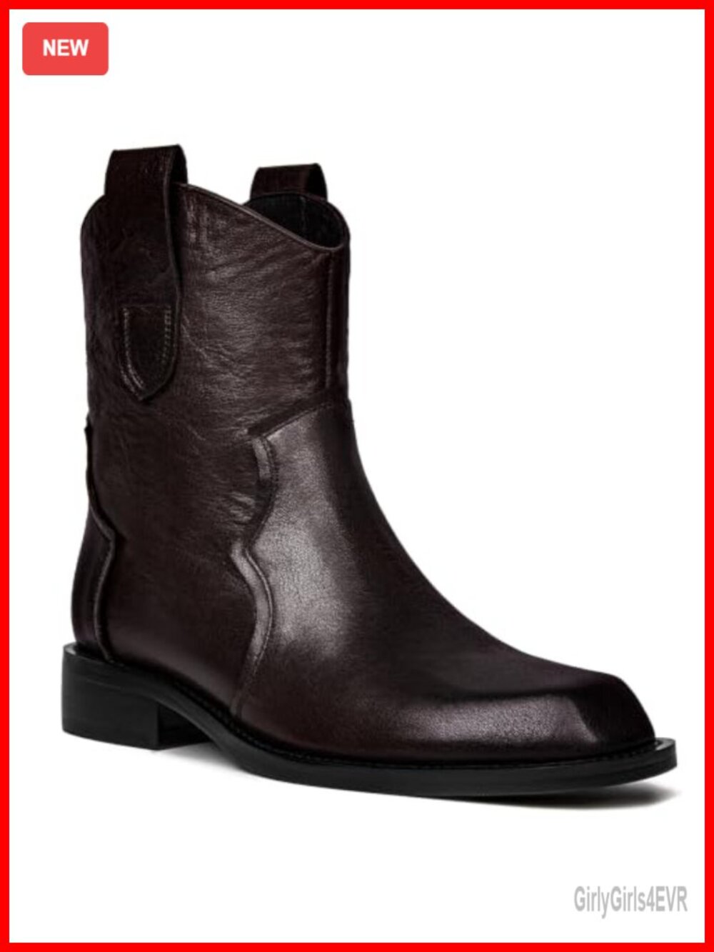 Genuine Leather Ankle Boots Western Booties Block Heel Round Toe